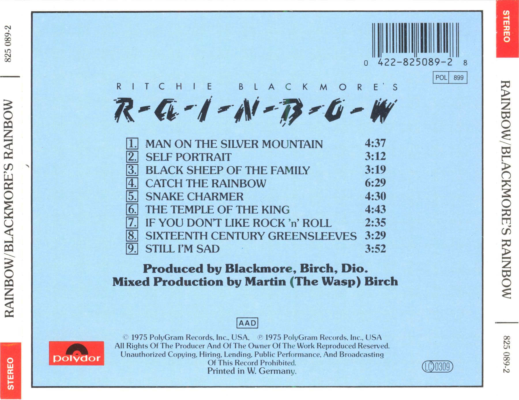 Tapio's Ronnie James Dio Pages: Rainbow CD Discography
